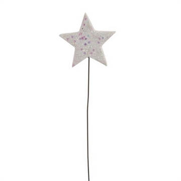 4cm Stjerne på tråd hvid glimmer 